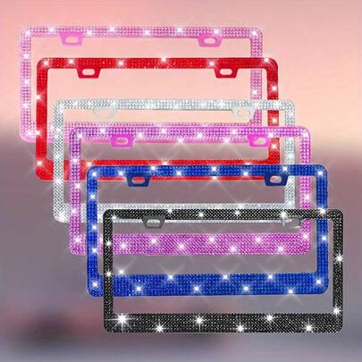 Easypie Selection 1pc/2pcs Shiny ABS Plastic License Plate Frame - Diamond License Plate Frame, Vibrant Colors, Multiple Colors Available, Rust-Proof, Handcrafted, Durable, Weatherproof - Perfect For Vehicles In The USA, Canada, And Mexico