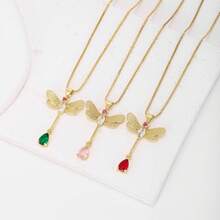 1件彩色锆石18K镀金铜蜻蜓吊坠项链，奢华珠宝，简约设计，精美女士礼物 - 吊墜項鍊 - 查看 8