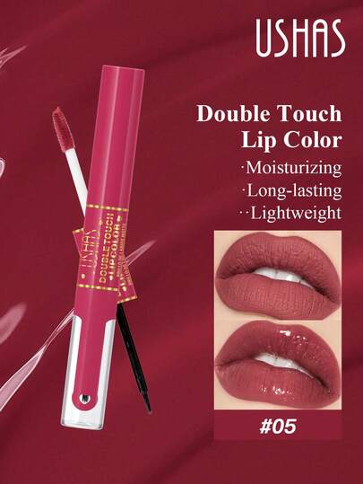  USHAS 二合一哑光亮泽唇釉，打造丰盈水润双唇，持久显色，适合日常通勤和约会。