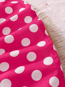 Frühling/Sommer Baby Mädchen süßes Kleid mit flatternden Ärmeln und Polka Dots mit 3D Schleife + Stirnband, geeignet für den täglichen Gebrauch des Babys, Geburtstagsparty oder Urlaubsoutfit - Heißes Pink - Übersicht 4