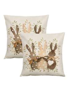 2件装复活节兔子印花枕套，油画风格，隐形拉链，可水洗，无填充物，适用于家居装饰、客厅、沙发、卧室装饰、沙发垫、靠垫等。 - 彩色 - 查看 2