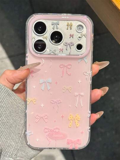 Y2K甜美可爱全屏波点蝴蝶结星星图案亮面手机壳，兼容 17 Pro Max、17 Pro、17、16、15、14 Pro Max，时尚可爱柔软防震，女孩适用