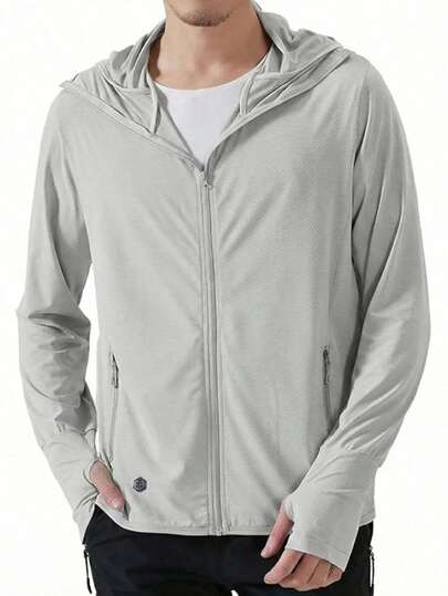 男士轻便透气连帽夹克，休闲运动风，带拉链口袋，可机洗，适合日常户外活动和跑步