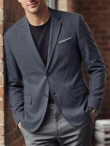 男士西装，休闲西装外套，单件西装上衣，基础款西装，优雅商务休闲正式派对装扮，男士礼物 - 灰色 - 查看 4