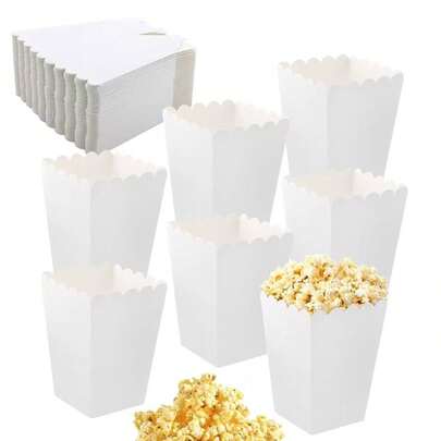 50/30/25/20/10/1 pieza Caja de papel para palomitas de maíz blanca, diseño multiusos adecuado para caramelos, papas fritas, nuggets de pollo, palomitas de maíz y otros aperitivos, productos de conservación de cocina, almacenamiento doméstico, decoración del hogar