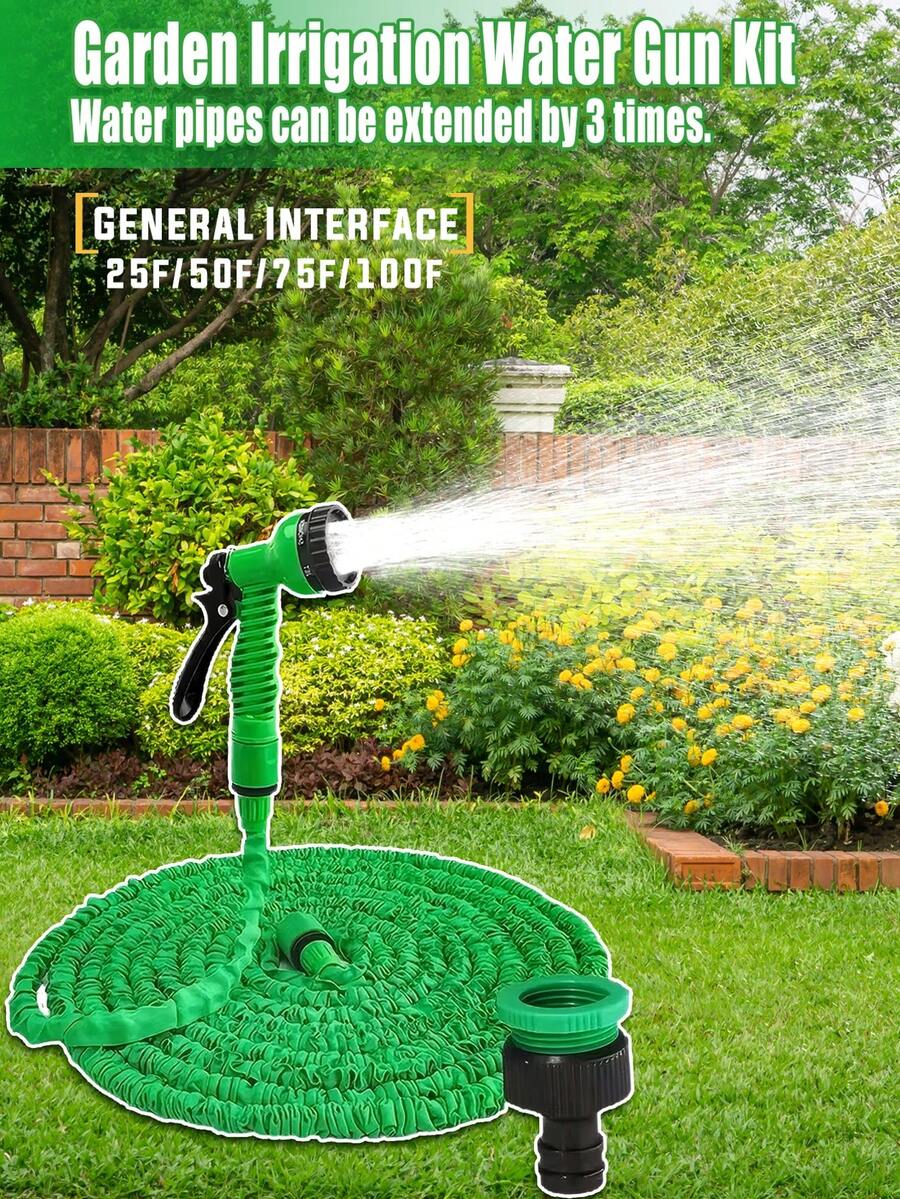 25/50/75/100FT Expandable Garden Hose With Multi-Pattern Spray Nozzle, Stretchable Up To 3X Length Polyurethane Hose, Universal Threaded Connector, Convenient For Gardening And Car Washing - Lightweight And Portable Storage Design