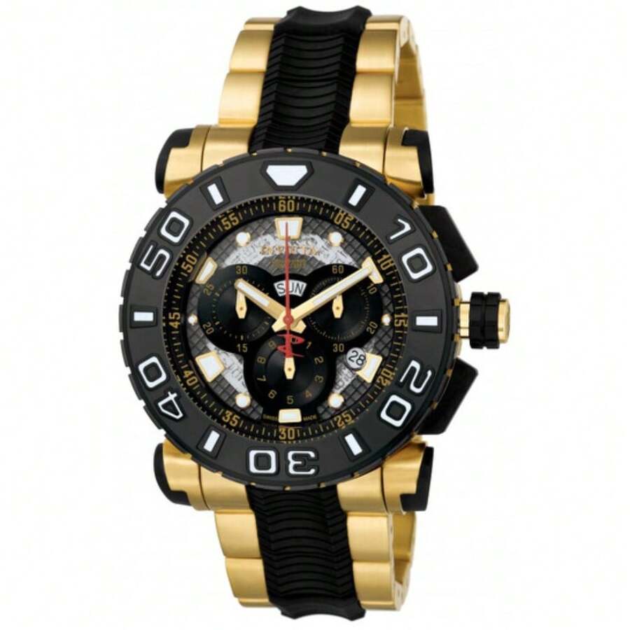 Invicta Reserve Collection Chronograph Black Dial 18k Gold-Plated And Black Polyurethane Men's Watch 6314 - one-size - View 1