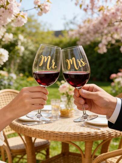 4 piezas/2 sets Decoración de copas de champán para boda - Elegantes pegatinas de vinilo con letras manuscritas para regalos de fiesta de novia, decoración de mesa de boda - Decoración ideal para aniversario, diseño de moda, pegatinas desechables - (Dorado)