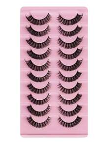 10 Pairs 5D Fluffy Natural Fox Eye Lashes, 3D Lengthening Full Strip Fake Eyelashes, Create Charming Eye Makeup, Thick And Long, Enhance Eye Contour - Black - View 2