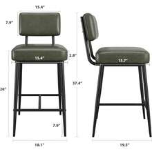 Juego de 2 Taburetes de Bar de Piel Sintética 26 Pulgadas con Respaldo, Patas de Metal Sólidas, Sillas Tapizadas Modernas para Cocina, Isla de Cocina y Barra de Mostrador - Verde - Ver 2