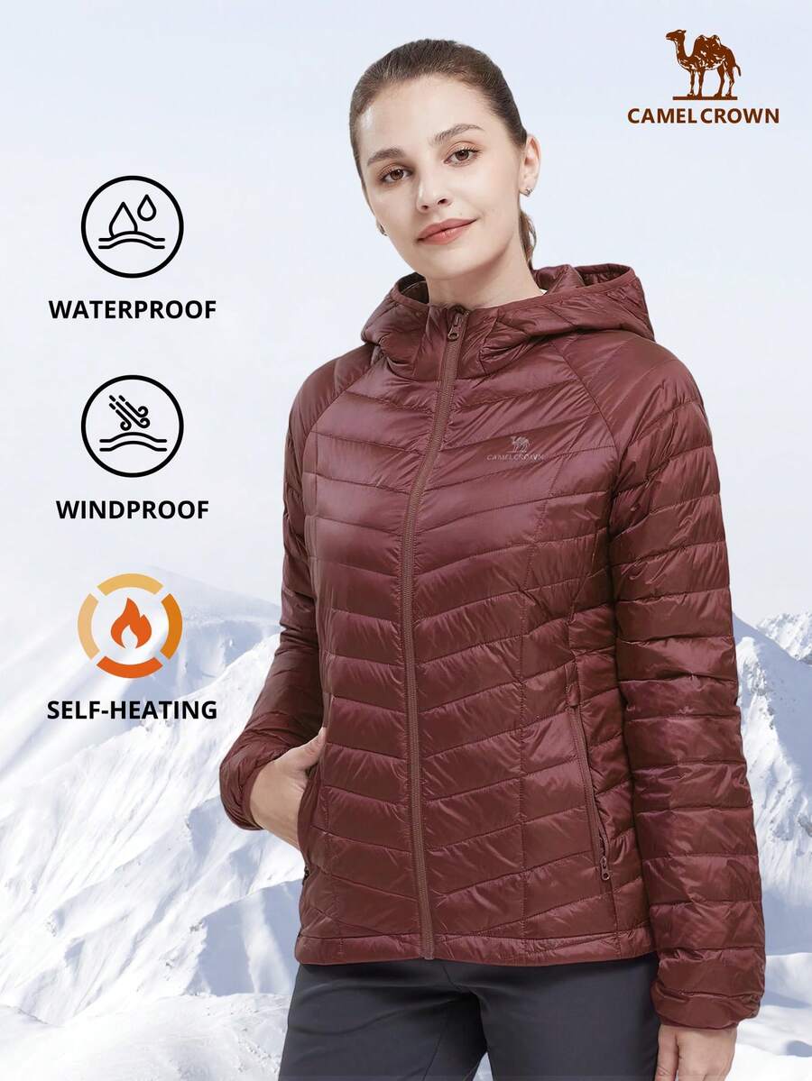 CAMEL CROWN Wantdo 女士可收纳轻便短款羽绒服（带帽） - 暗綛紅 - 查看 1