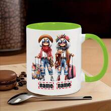 1 Personalized 11oz "Funky Elderly Sisters Dragging Luggage" Coffee Mug - Custom Name Travel Mug, 7 Color Options, Double-Sided Printed Ceramic Cup, Dishwasher And Microwave , For Hot & Cold Drinks, Coffee Lovers, Coffee Bar Companion - Piece - Green - View 13