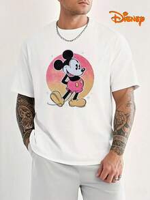 Disney Men's Casual T-Shirt, Mickey Sunset Gradient Print, Retro Pop Art Design, Oversized Fit, Ideal For  Style - trắng - Xem 1