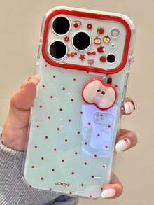夏季时尚可爱3D苹果波点清新薄荷绿手机壳，兼容 17 Pro Max、17 Pro、17、16 Pro Max、16 Pro、16、16、15 Pro Max、15 Pro、15，带手链，柔软IMD后盖 - 薄荷綠紅波點 - 查看 4
