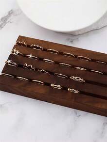 22 件套时尚简约镶嵌钻石心形、波浪星形不规则戒指，金色几何女士指节戒指套装，适合时尚摄影、约会之夜、派对和日常休闲装扮。 - 金色 - 查看 5