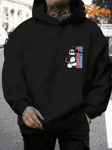 Disney Men's Casual Hoodie, "Mickey 28" Sunglasses Print, Retro Gradient Design, Oversized Silhouette, Ideal For  Style - Black - View 3