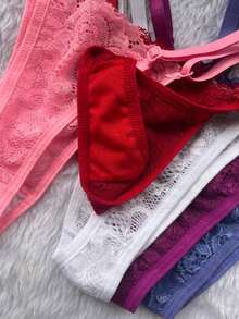 Set Of 5 Lace Thong Panties With Adjustable Straps. - Multicolor - View 6