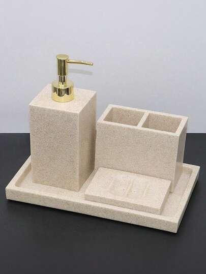 This Resin Bathroom Set Includes A Soap Dispenser, Toothbrush Holder, Soap Dish, Cup, Tray, And Comb Holder, Suitable For Bathroom Decor And Storage. Customized Bathroom Accessories Are Also Available. There Are Also Bathroom Storage Options For Autumn Decor And Back-To-School Organization.