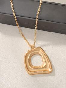 1pc Minimalist Geometric Pendant Necklace, Suitable For Women's Daily Wear, Wedding, Travel, Beach - Matte Gold - View 6