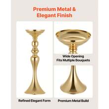 16 PCS Wedding Flower Vase, 15 In Tall Flower Table Centerpieces, Crystal Banquet Vases Easy Installation, Electroplated Versatile Arrangement Stand For Party Events Home Decor Reception, Gold - 15-inch Gold (16 pieces) - 查看 3
