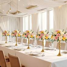 16 PCS Wedding Flower Vase, 15 In Tall Flower Table Centerpieces, Crystal Banquet Vases Easy Installation, Electroplated Versatile Arrangement Stand For Party Events Home Decor Reception, Gold - 15-inch Gold (16 pieces) - 查看 1