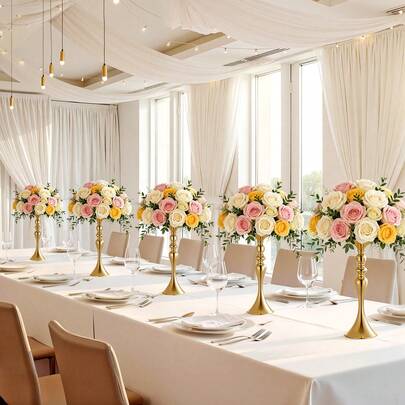 16 PCS Wedding Flower Vase, 15 In Tall Flower Table Centerpieces, Crystal Banquet Vases Easy Installation, Electroplated Versatile Arrangement Stand For Party Events Home Decor Reception, Gold