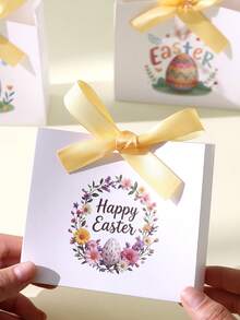 6个复活节纸质礼盒，带丝带，复活节兔子和彩蛋图案，可作礼品包装盒、糖果盒、零食盒、复活节礼品包装用品、复活节派对装饰、春季节日装饰、复活节装饰品、家居桌面装饰、复活节派对回礼、复活节派对糖果袋、复活节礼物 - 6款彩蛋盒 - 查看 6
