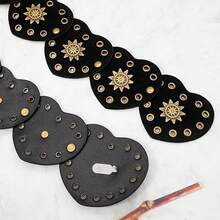 Western Vintage Hollow Wide Disc Leather Belt For Women - Boho Chunky Waist Belt With Cowboy Metal Buckle & Concho, Stylish Versatile Western Boho Accessory - 黑色 - 查看 7