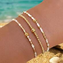 2-3颗简约金色珠子，搭配彩色米珠，18K镀金铜珠手链套装，送给她、妻子、女性的礼物 - 彩色 - 查看 7