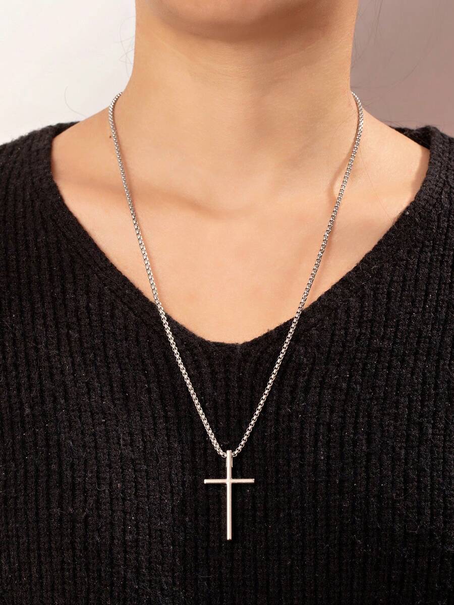 1pc & Stylish Cross Pendant Necklace - Silver - View 1