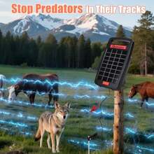 5Miles - Cargador de valla eléctrico solar con alarma de cortocircuito 0.11J Cargador de valla solar 24 horas con panel solar protección continua de 14 días para ganado y protección de depredadores - como en la foto - Ver 6