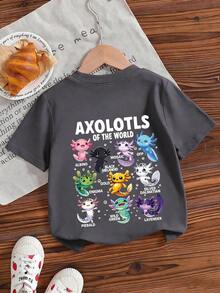 Young Girl Casual Funny Print Crew Neck Short Sleeve T-Shirt, Summer Top - Dark Grey - View 6