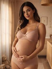 Nursing Pajamas, Nursing Bra, Postpartum Panties - 駝色 - 查看 3