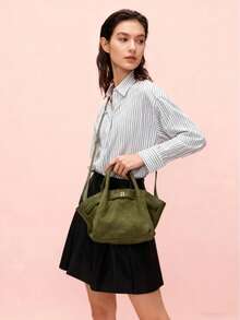 Túi JW Dumpling Bag JH30692 Hana Small dành cho nữ, kiểu dáng mới, có thể đeo vai, đeo chéo hoặc xách tay, đa năng, phù hợp cho công sở, đi chơi, hẹn hò. Chất liệu da lộn nhẹ, bền, rất thời trang và tiện dụng. - Màu xanh lá cây đậm - Xem 6
