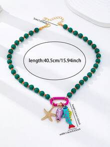 1pc Summer Beach Style Multi-Layer Beaded Necklace With Colorful Fish & Starfish Pendants, Bohemian Jewelry Suitable For Vacation And Beach Parties - Multicolor - View 6