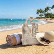 Women's Woven Tote Bag Large Capacity Minimalist Shoulder Bag Lightweight Breathable Hollow Out Knit Handbag For Summer Beach Vacation Casual Daily Shopping Travel - 棕色 - 查看 7