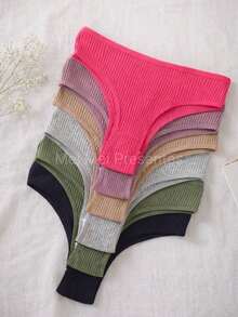 Set Of 6 Comfortable Ribbed Panties For Women, Premium Soft Polyamide - Assorted Colors - Multicolor - Ver 1
