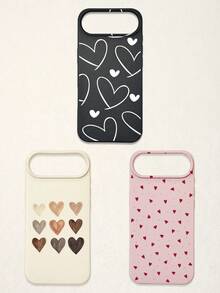 3件套爱心印花仿皮纹理防摔防刮防滑手机壳，可爱爱心美学设计（红色迷你爱心、米色渐变爱心、白色线条爱心），兼容 11/12/13/14/15/16/16 Plus/17/17 Pro/17 Pro Max/16e 和 Galaxy S24 Ultra/S25 Ultra/A06 - 彩色 - 查看 54