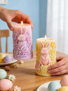 复活节可爱兔子蜡烛模具，3D立体花兔造型，香薰蜡烛石膏DIY手工模具 - A - 查看 5