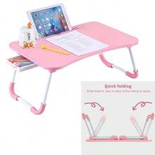 Folding Laptop Table Stand Bed Tray Sofa Lap Computer Desk Notebook Breakfast UK - Pink - View 3