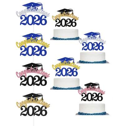 2026 Graduation Cake Decorations, 2026 Graduate Cake Topper, Congratulations Graduation Party Decor, High School/College/University Graduation Party Decorations, Blue & Gold Glitter, Graduation Cake Decor, Blue & Gold Glitter 2026 Graduation Theme Party Supplies, Photo Props