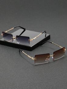 1 Pair Men's Premium Metal Retro Frameless Square Fashion Glasses, Suitable For All Seasons, Fashionable Outfits, Daily Wear, Street Photography, Runway, Outdoor Sports, Cycling, Driving, Travel, Beach Vacation, Holidays - Multicolor - View 8