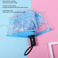 Automatic Umbrella Multipurpose 8 Ribs Fashion Transparent Flower Pattern Folding Travel Umbrella For Daily Stage Performance Blue,Outdoor,Garden,Travel Essentials,Portable Essentials,Beach Essentials,Graduation Season,Commencement,Graduation Ceremony,Graduation Gift,Graduation Present,Graduation Gift,Graduation Present,Congrats Grad,Congratulations Graduate,Valedictorian,Finish School,Graduation Party,Outdoor Essentials,Travel Portable,Hiking Essentials,Camping Essentials,Portable Tools,Summer Essentails,Summer Portable,Umbrella / Compact Umbrella / Travel Umbrella / Windproof Umbrella / Folding Umbrella / Rain Umbrella / Automatic Umbrella / Uv Umbrella / Sun Umbrella / Paraguas / Guarda-Chuva - 多色 - 查看 5