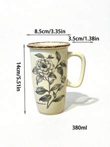Cirelle 1 pieza Taza de cerámica vintage con estampado floral, taza de postre o queso de estilo vintage francés de lados altos, material de cerámica, estampado floral vintage, gran capacidad para capuchino, postre, jugo, uso casual, té de la tarde, oficina - Multicolor - Ver 4