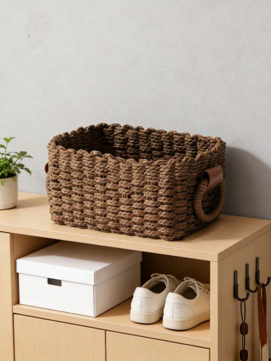 1件/3件套（小号+中号+大号）编织收纳篮，纸绳编织带提手篮，小型编织收纳篮，乡村风装饰篮，可爱礼品篮，适用于橱柜、卧室、客厅、宿舍、书桌的收纳容器，波西米亚风可重复使用收纳篮，可爱礼品篮，小物件收纳篮，置物架收纳篮