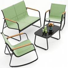 4-Piece Outdoor Patio Furniture Set, All Weather-Resistant Textile Fabric Outdoor Conversation Set With Coffee Table, Patio Rocking Chairs For Lawn, Balcony, Poolside,Outdoor Furniture - 綠色 - 查看 2