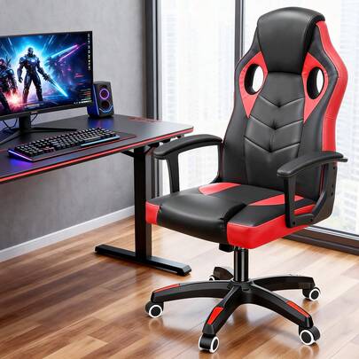 OYAJIA PC Gaming Chair For Adults Ergonomic Office Computer Chairs Gaming For Adults Video Games Seat Ergonomic Office Computer Video Games Seat Black Red