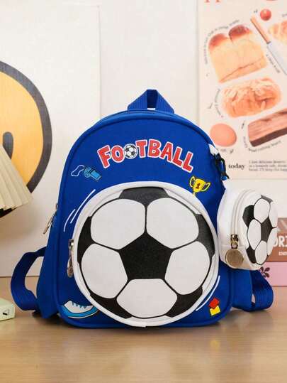 1. Football Backpack, Cute And Youthful Design, Lightweight And Practical, Versatile Functions, Featuring A Lightweight Backpack Body, Zipper Closure Design, Adjustable Shoulder Straps Layered Storage, Ample Capacity, Easily Accommodating Daily Necessities, Suitable For Various Occasions.