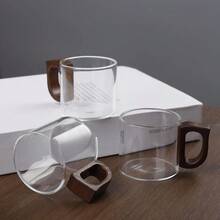 Bộ 6 cốc thủy tinh borosilicate cao cấp 100ml với tay cầm bằng gỗ óc chó - Chịu nhiệt, dùng được trong máy rửa chén, cốc trà nhỏ, cốc cà phê tay cầm bằng gỗ óc chó, thích hợp cho văn phòng, cắm trại, ăn uống và nhiều dịp khác. - Nhiều màu - Xem 5