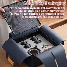 Chinesisches Japanisches Teekanne, 7-in-1 Gongfu Teeset mit 40ml Teetassen für 4, 3L Wasserauffang Teetablett und Reisetasche, Kung-Fu Teezeremonie Set, Tragbares Keramik Teeservice für Zuhause Reisen - Schwarz - Übersicht 5